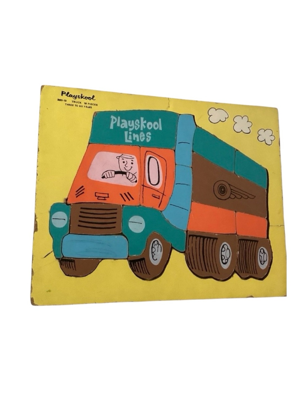Vintage 70’s Playskool Wood Board 18 pc Puzzle Truck 380-19